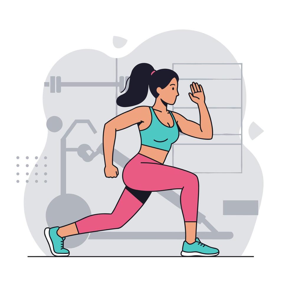 Focused Woman Lunging Exercise vector