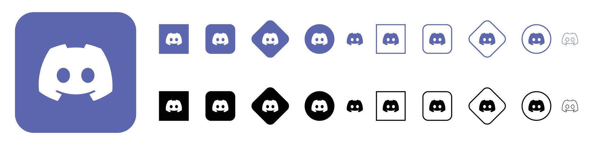 Various discord logo icons in different styles and colors vector