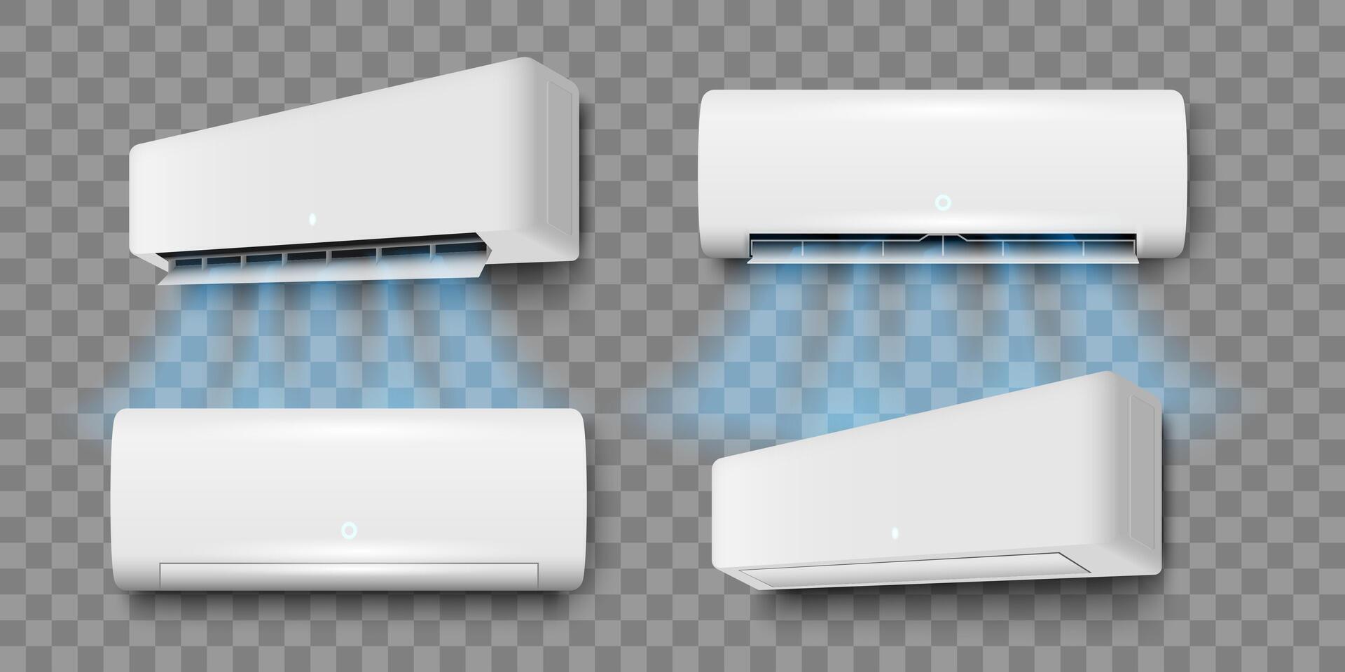 Four modern air conditioners with cooling features vector