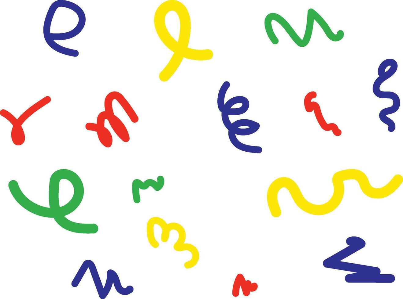 Abstract squiggle shapes in primary colors scattered on a white background, creating a vibrant, playful design. vector