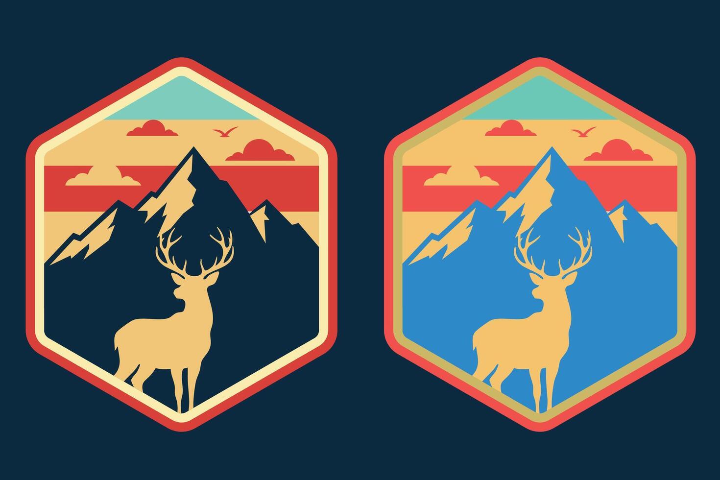 Retro Deer and Mountain Badge , Vintage Wilderness Adventure Patch Design vector