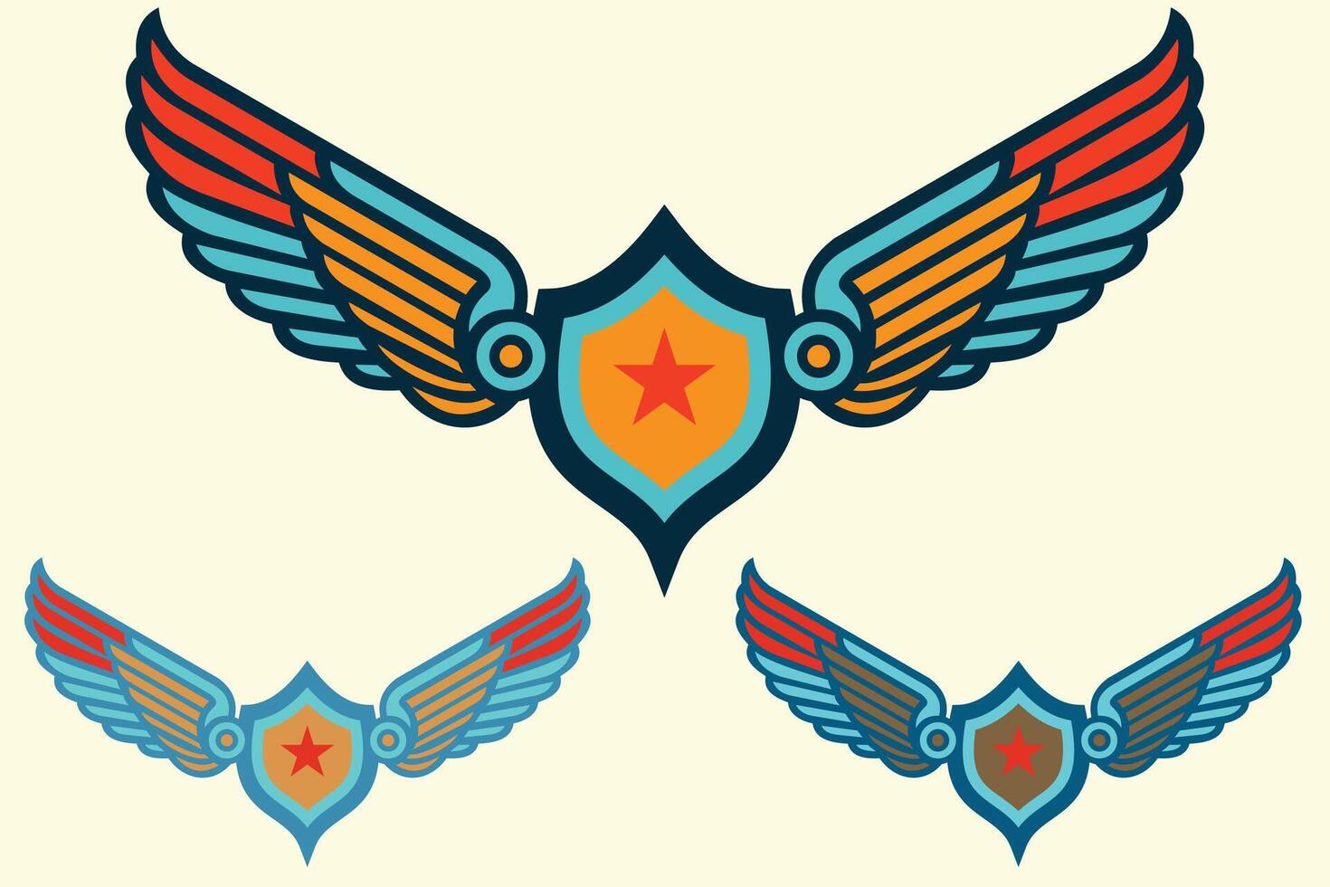 Retro Winged Badge Icon with Star Shield, Vintage Military Emblem Design vector