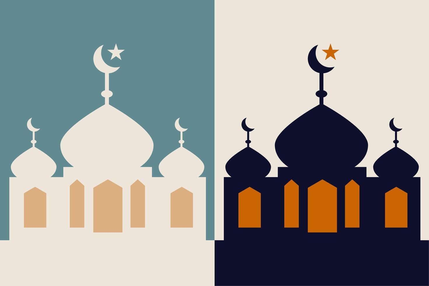 Two different islamic buildings with crescent and star vector