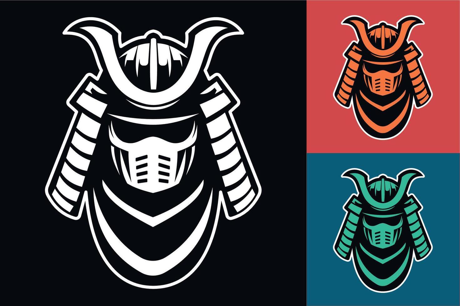 A samurai helmet with a sword and a mask vector