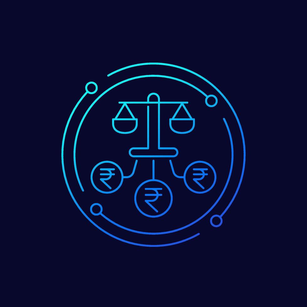 legal costs icon with rupee, linear design vector