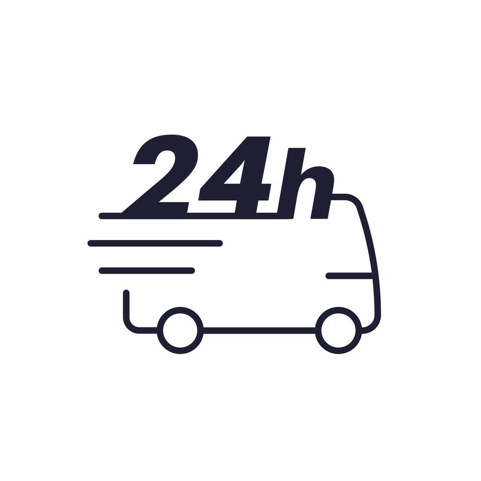 24 hours delivery icon with a van on white vector