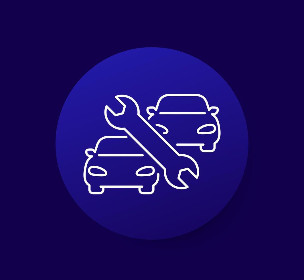 car fleet repair round icon, line vector