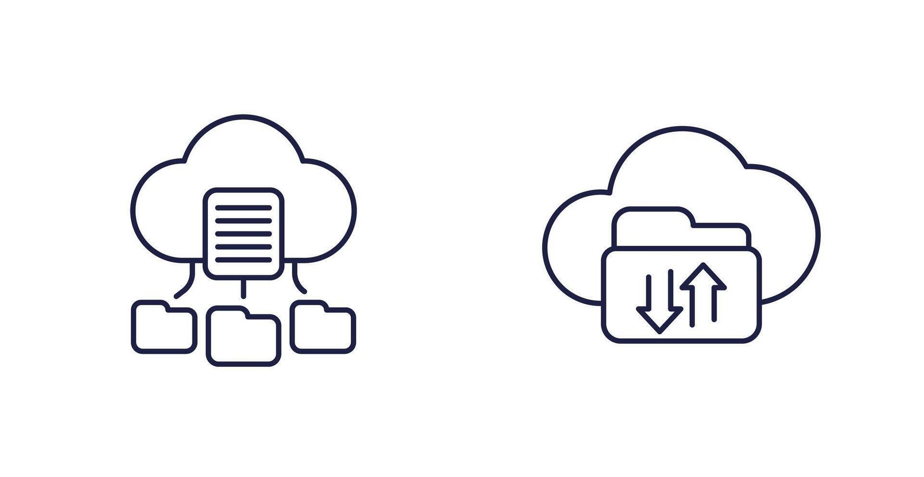 cloud folders line icons, files and documents online vector