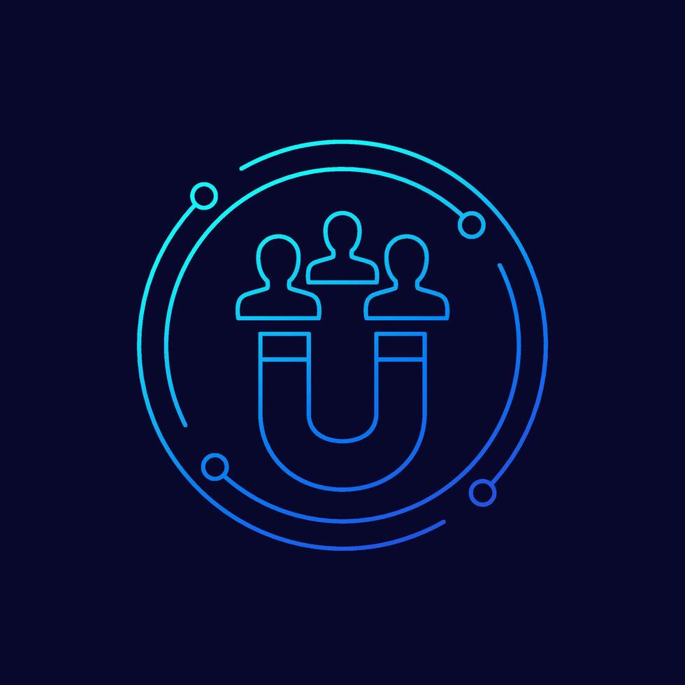 retention icon with magnet and users, linear design vector