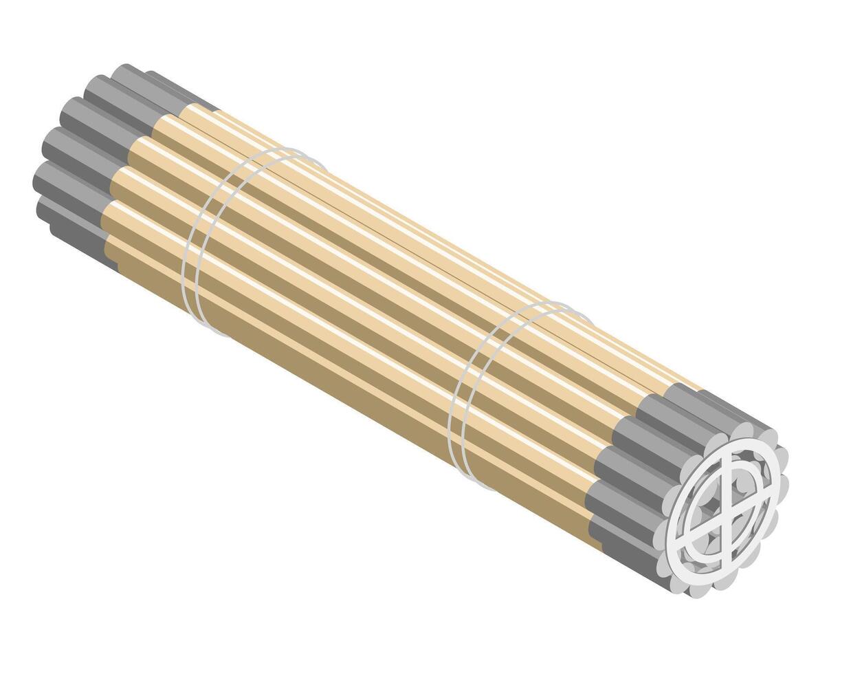 Isometric illustration of a nuclear fuel rod bundle showing cylindrical uranium fuel elements and structural support rings used in reactor core assemblies vector