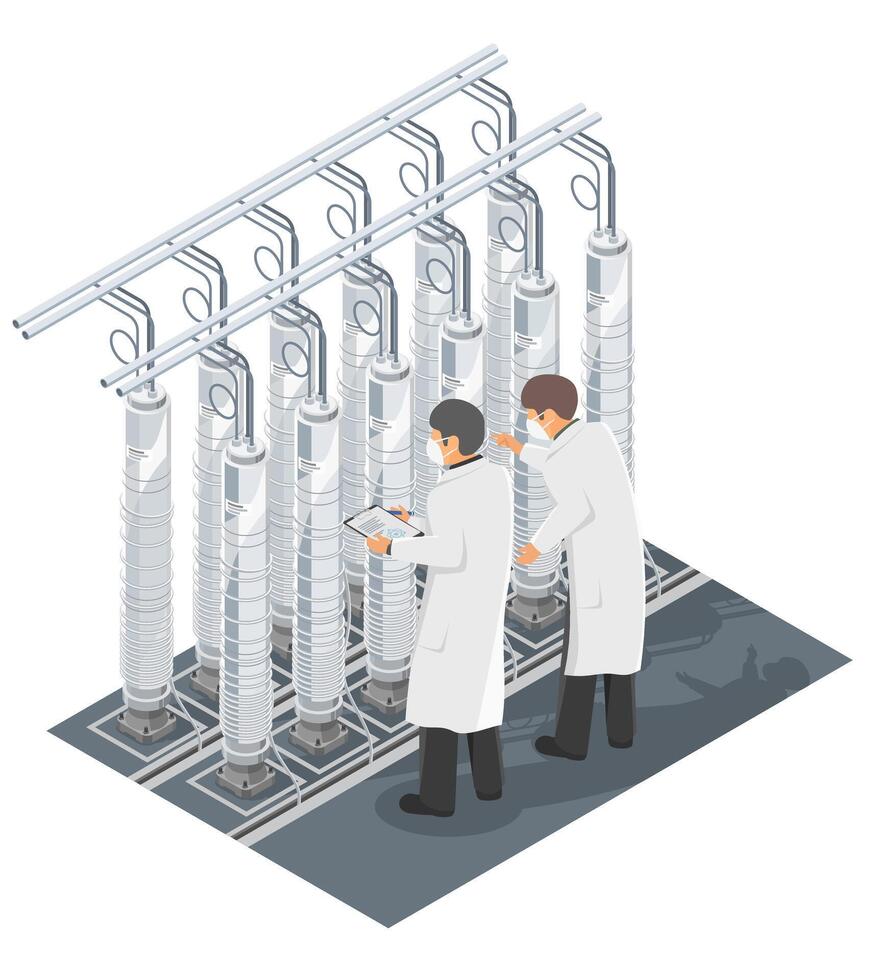 Scientists with lab equipment in laboratory vector