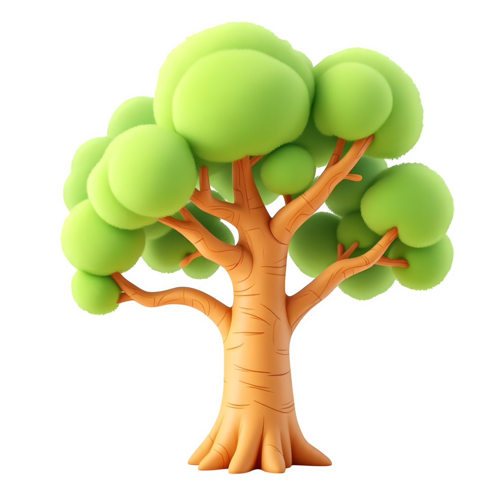 A Cartoon tree 3d render isolated on transparent background png