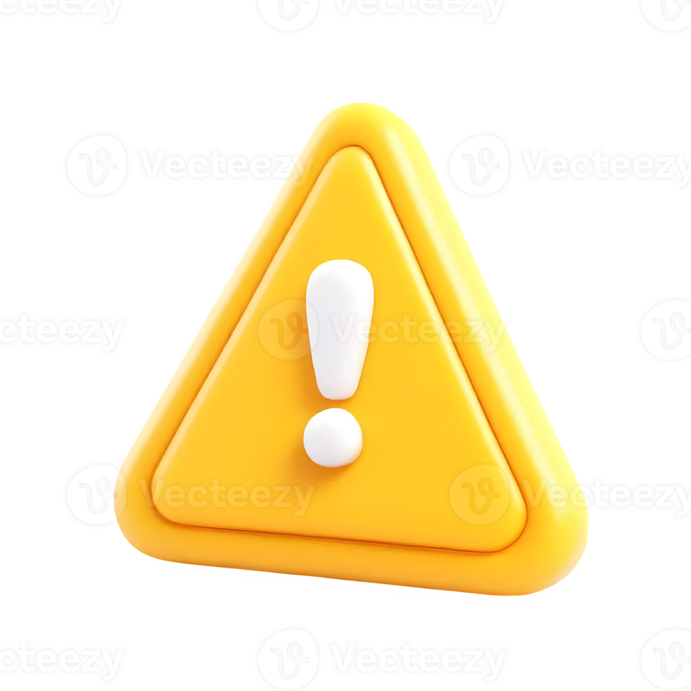 3d yellow warning triangle exclamation mark isolated on transparent background png