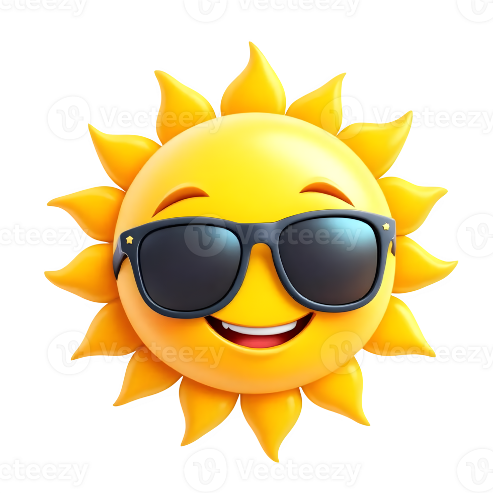 Smiling sun with sunglasses isolated on transparent background png