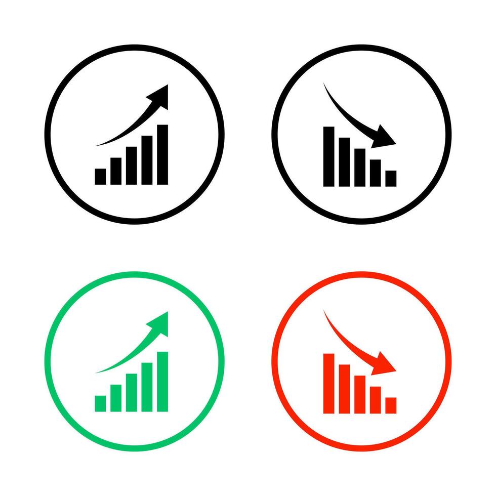 Financial arrow up and down icon on circle line. Growth and decline graph sign symbol vector