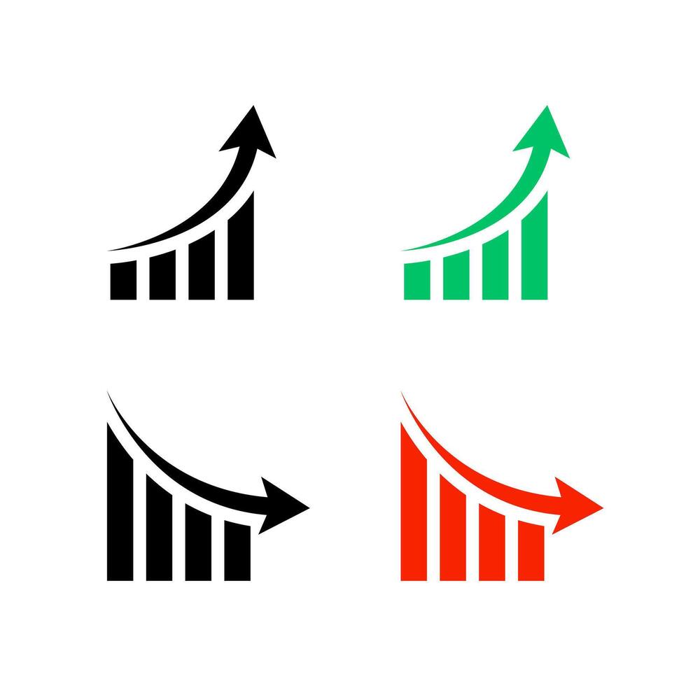 Bar graph growth and decline icon in flat style. Up and down arrow chart symbol vector