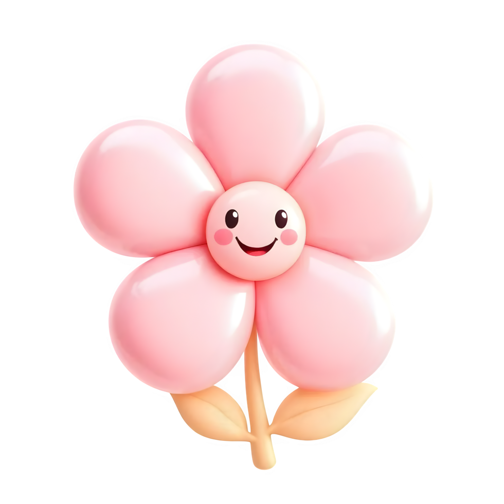 Cute pink cartoon flower isolated on transparent background png