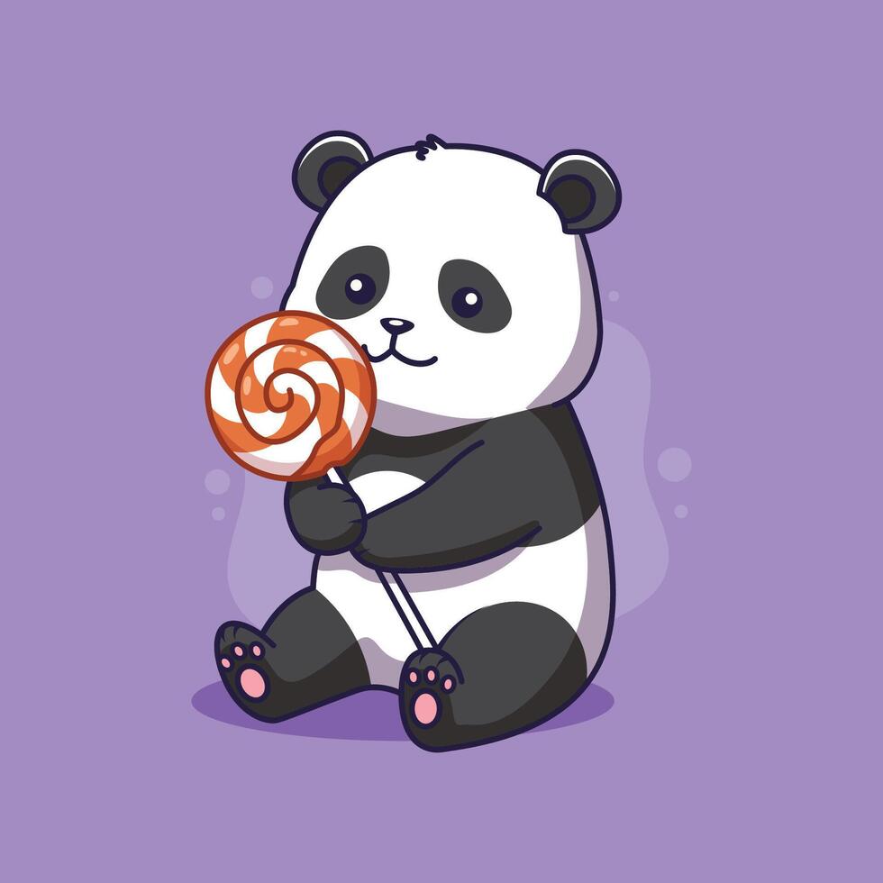 Cute panda with a lollipop. illustration vector
