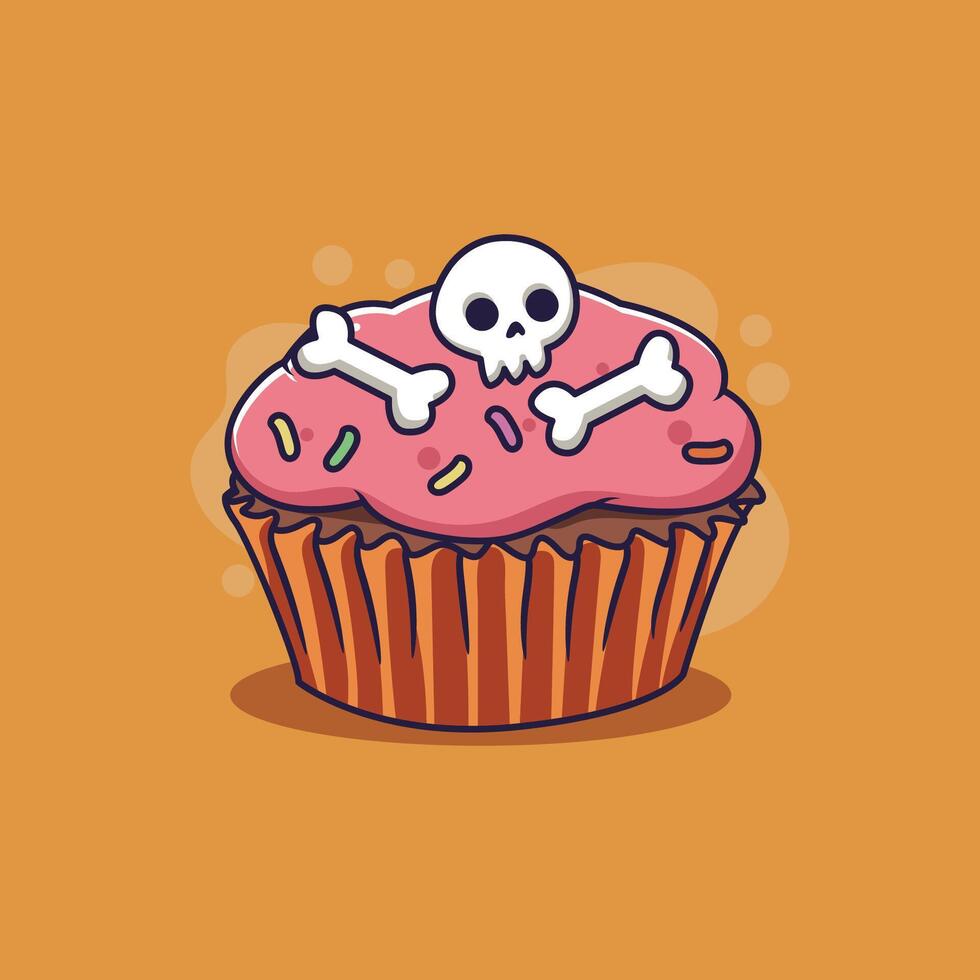 Halloween cupcake with skull and bones vector