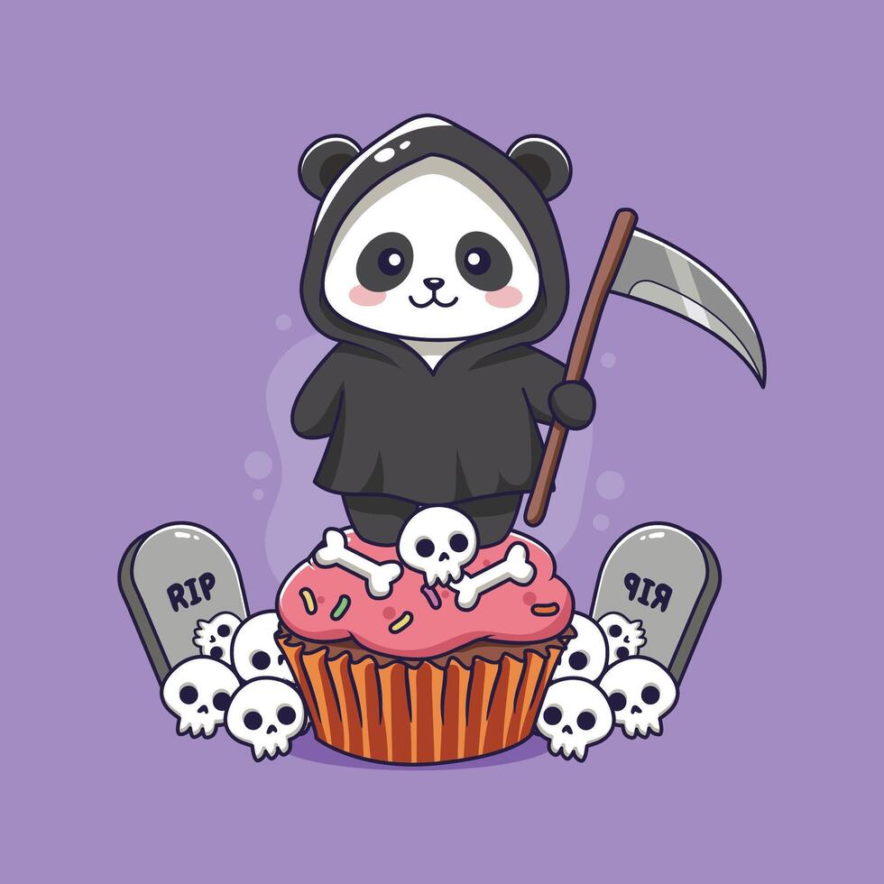 Panda grim reaper on cupcake vector