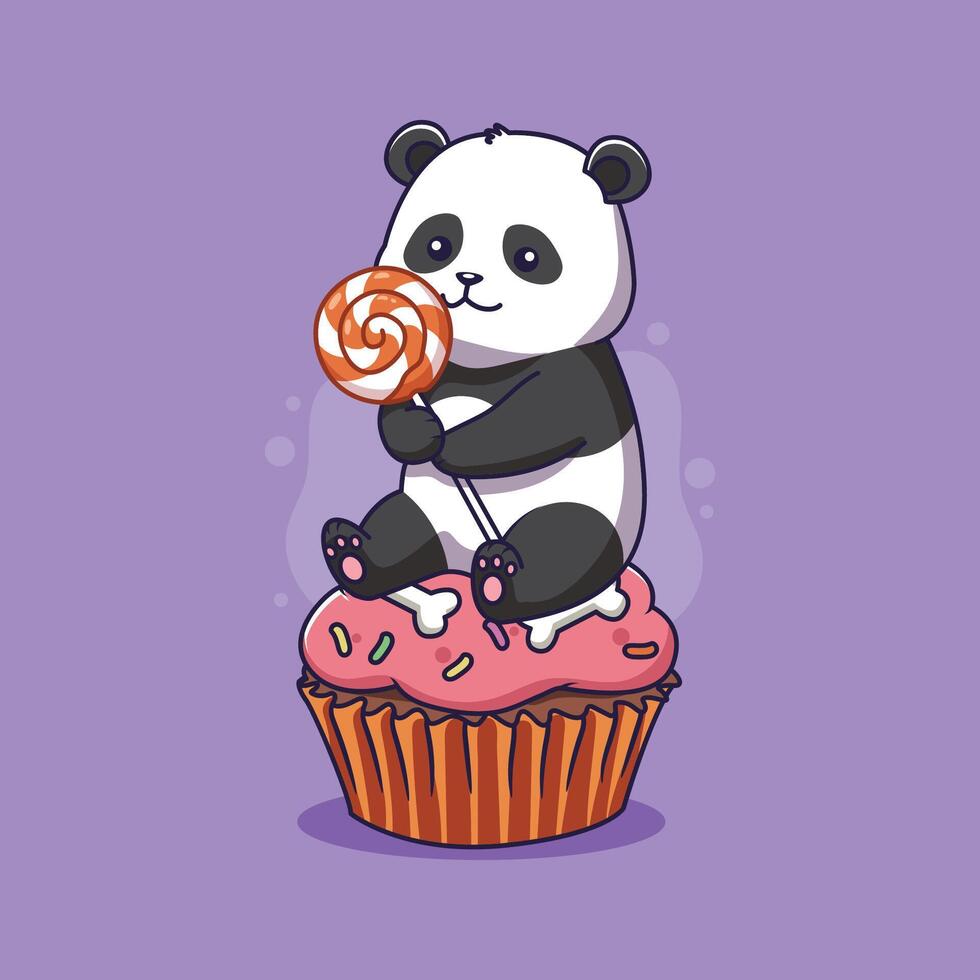 Panda sitting on a cupcake vector