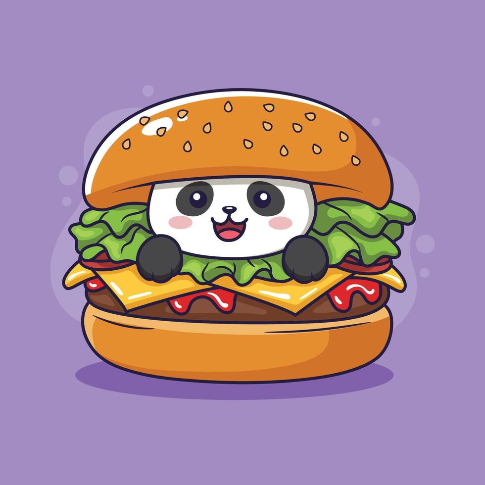cute Panda in a Burger Cartoon Illustration vector