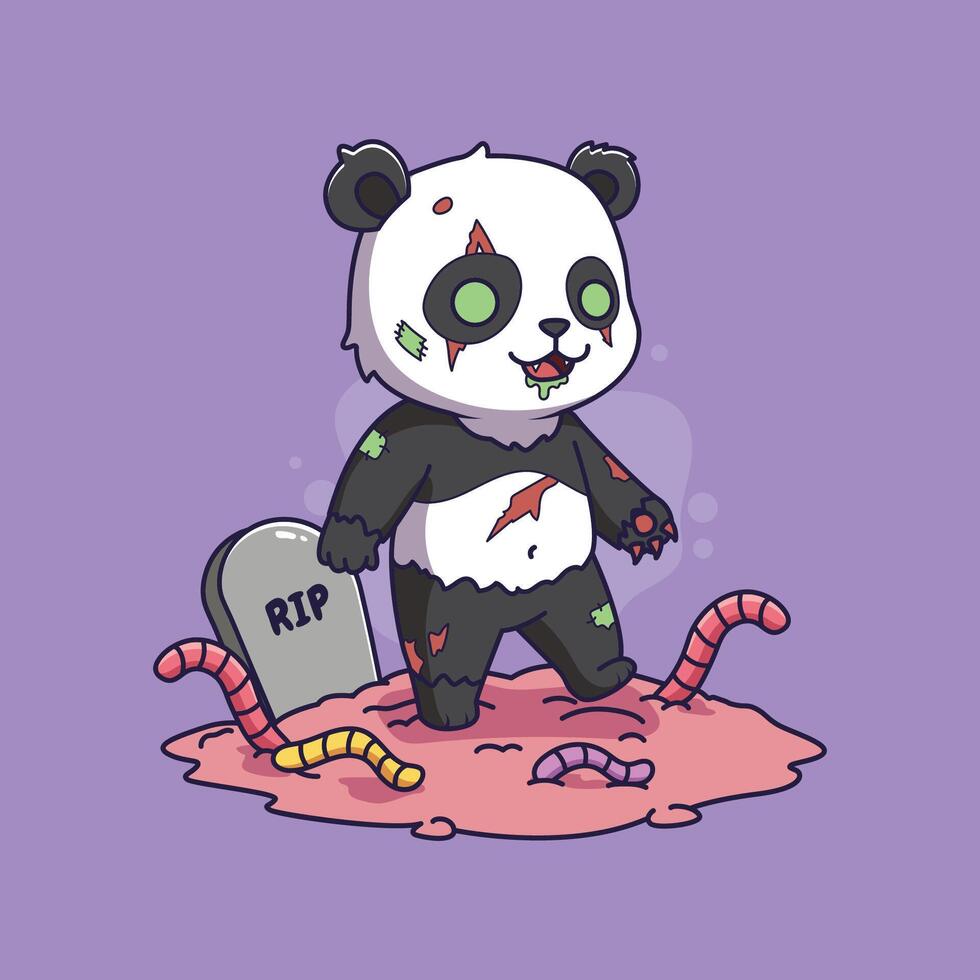 Cute Zombie Panda Rising from the Grave halloween illustration vector