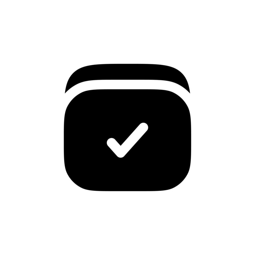 A black and white icon of a check mark vector