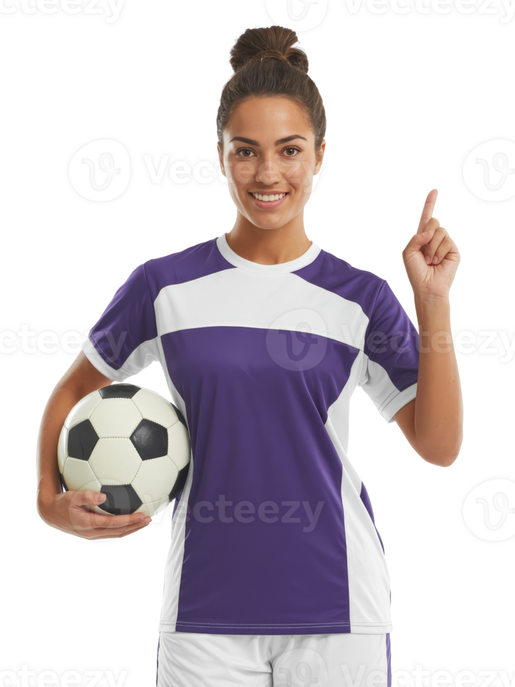Confidence shines as a young woman showcases her soccer skills, ready for the big game in vibrant uniform png