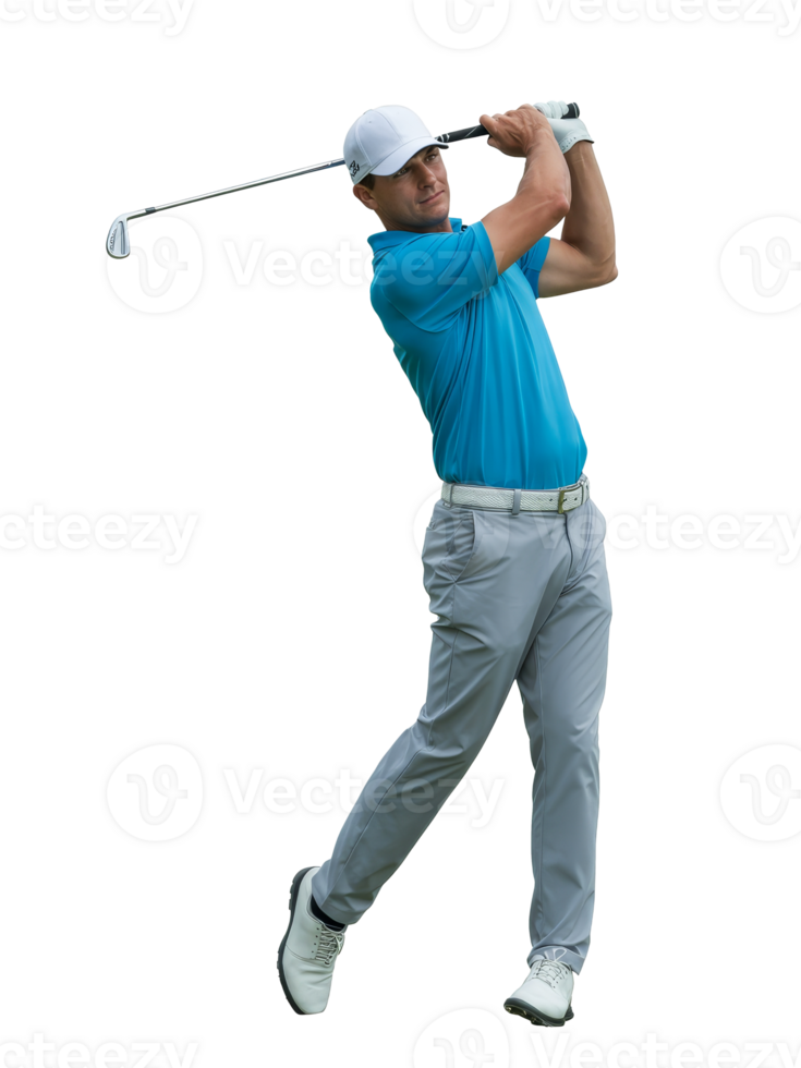 Dynamic golfer captures the perfect swing during an early morning tournament png