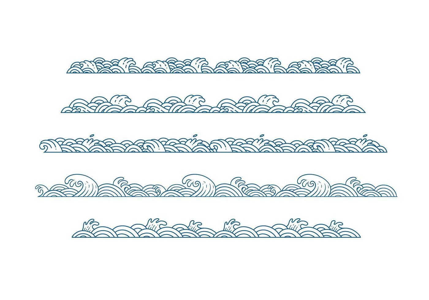 Minimalist Japanese Inspired Wave Outline Borders collection vector