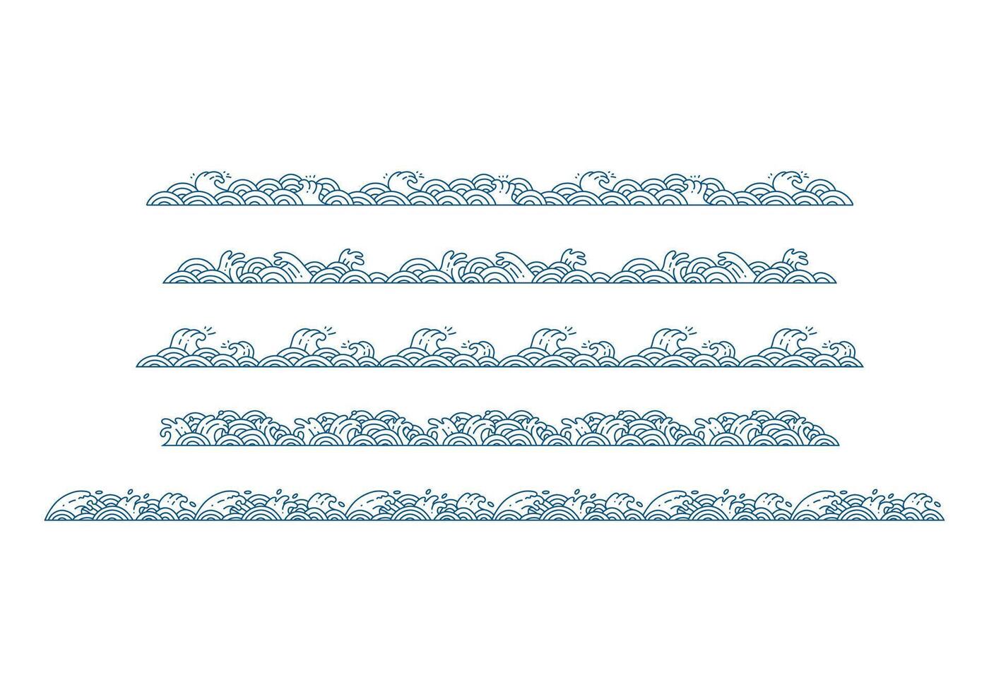 Japanese Inspired Wave and tide Outline Borders collection vector