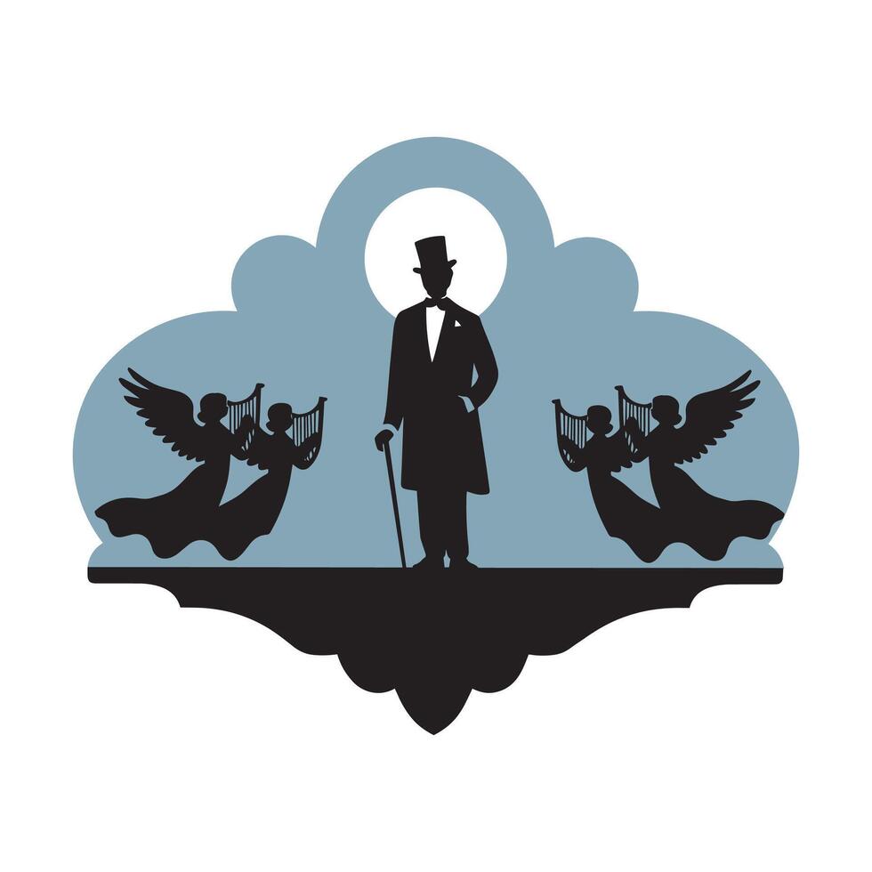 Gentleman in Top Hat with Angels Silhouette vector