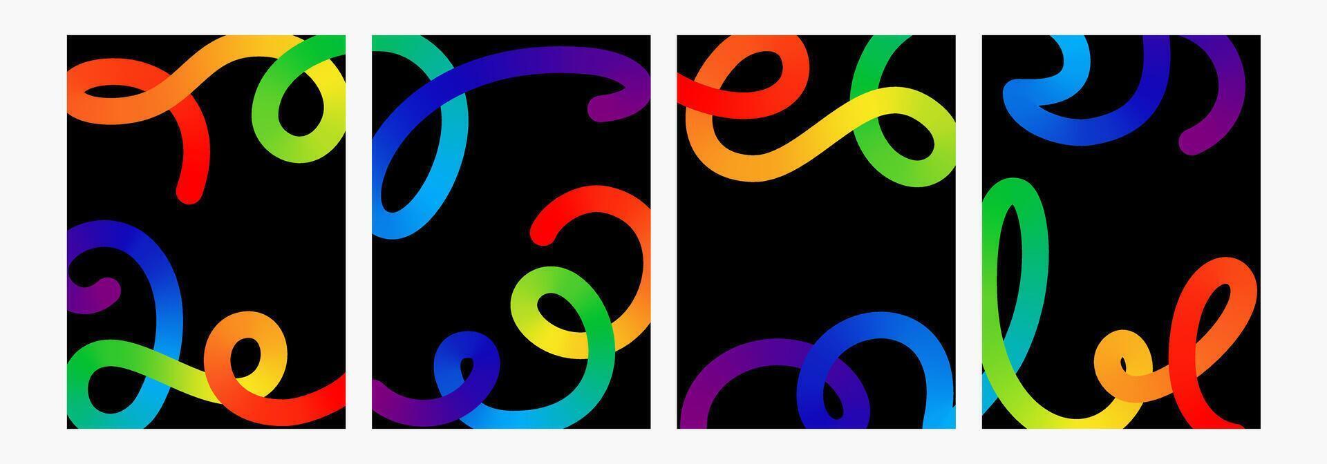 Abstract shape color gradient bg. 3d graphic pattern fluid wave . Liquid spiral swirl, dynamic curved confetti ribbon. Fun vibrant flow, twist rainbow carnival blend. Bright trendy splash vector