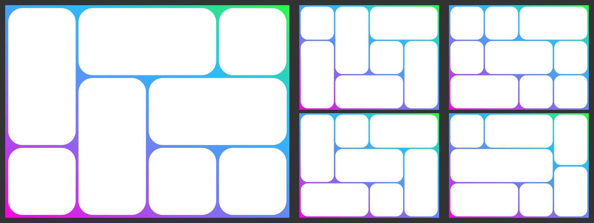 4x3 grid template. Photo layout bento box design. Collage mosaic shape post background. Slide moodboard brochure, montage poster abstract figure. Rectangular image gallery, circlular style vector