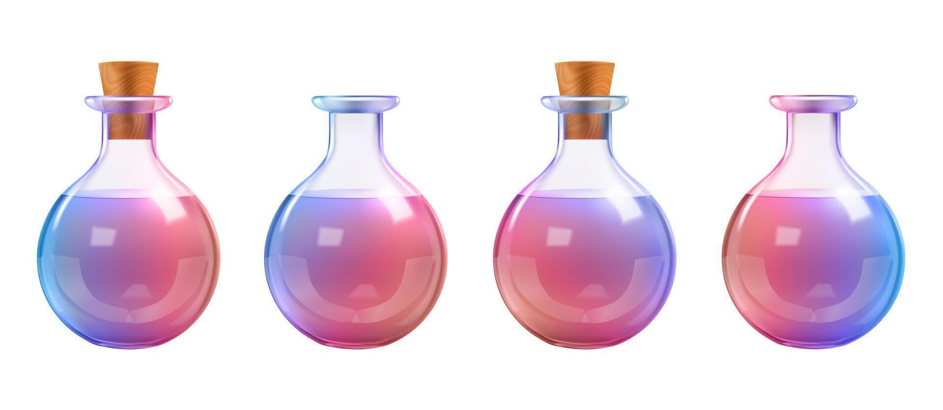 Colorful potion bottles on white background vector