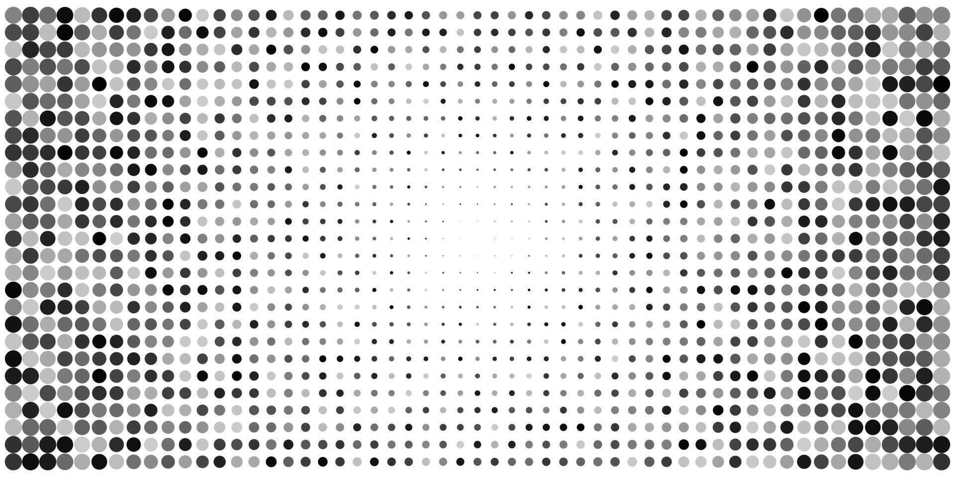 Dot pattern bg. Abstract geometric halftone pixel grid texture. Comic design seamless polka circle effect. Black tone fade gradient shape size and transparency. Square angular mosaic vector