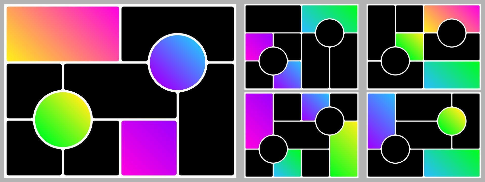 Grid template photo, layout design. 4x3 brutalist shape bg, mosaic collage bento box background. Slide montage rectangular mood board. Abstract poster brochure, Square gallery , modular album vector