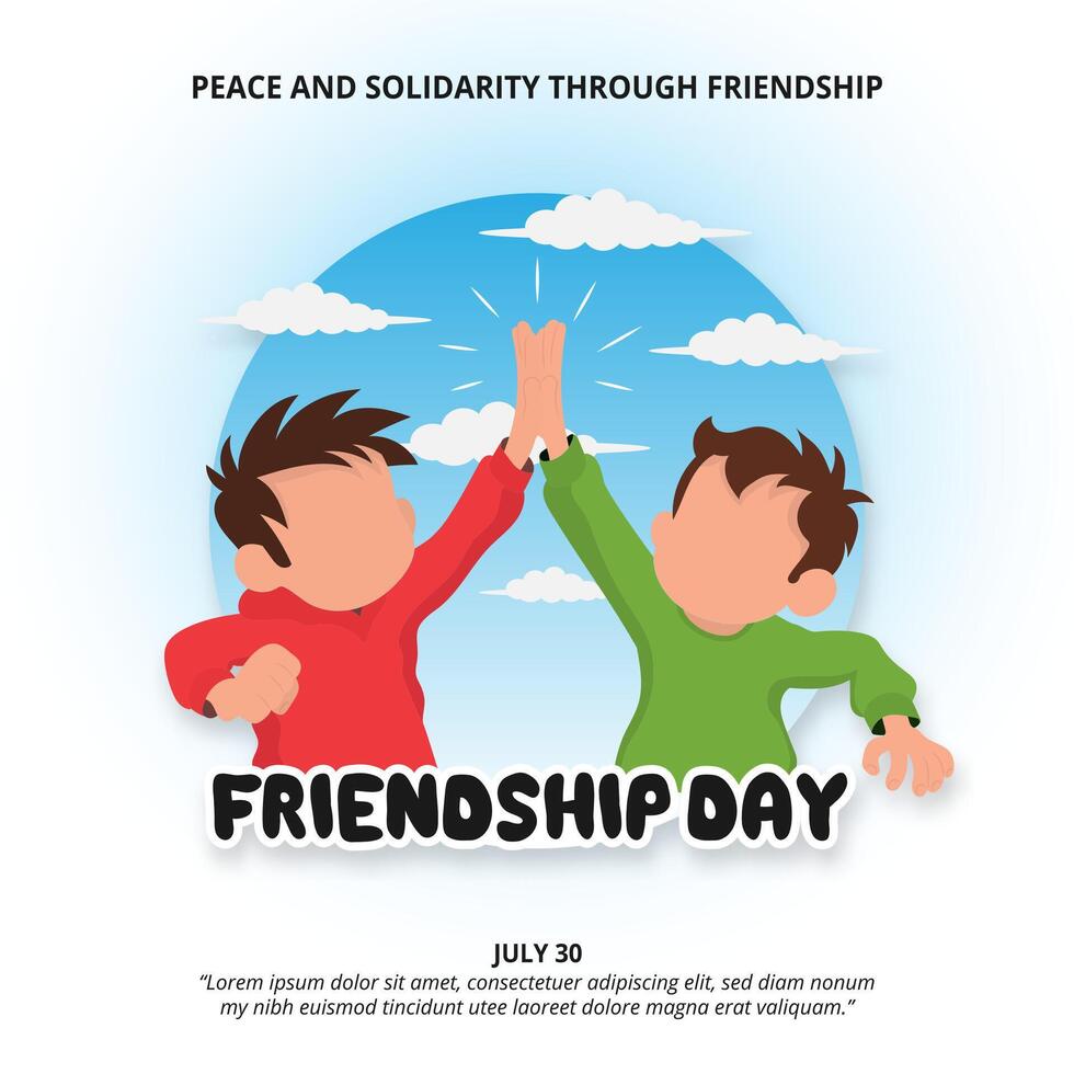 Friendship Day design with two boys high fiving vector