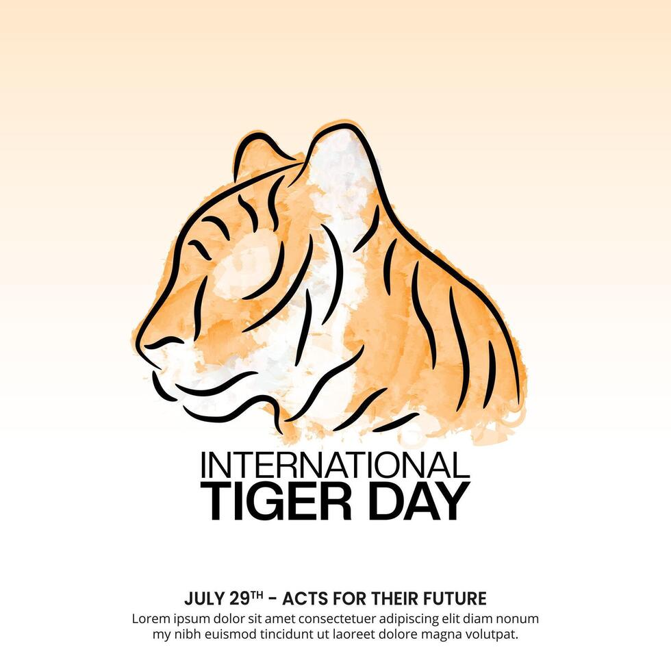 International Tiger Day design with watercolor style tiger drawing vector