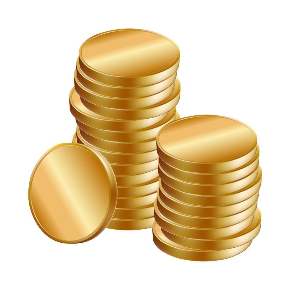 Golden coins stacked in piles vector