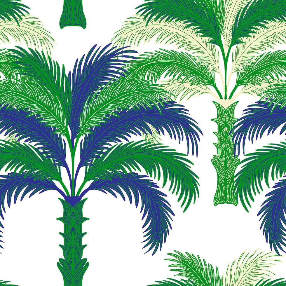 palm trees in blue and green on white background vector