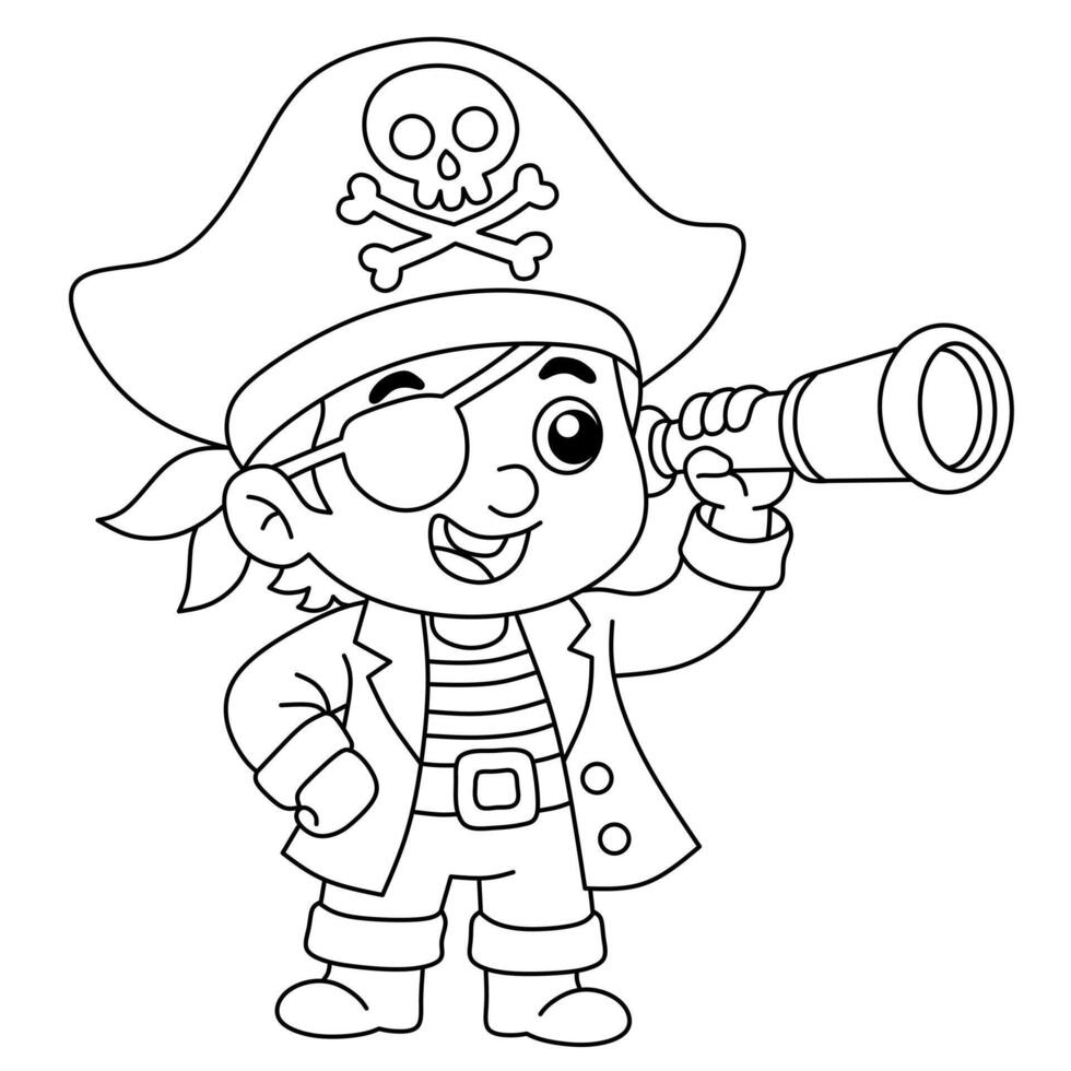 cartoon pirate boy using binoculars vector