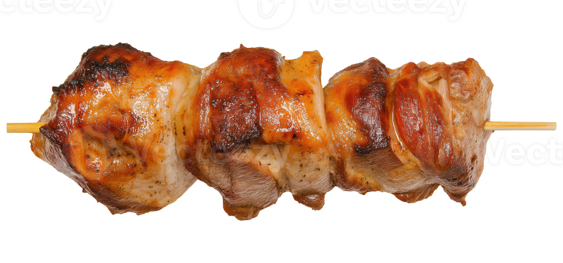 Grilled pork meat on a wooden skewer isolated on transparent background png