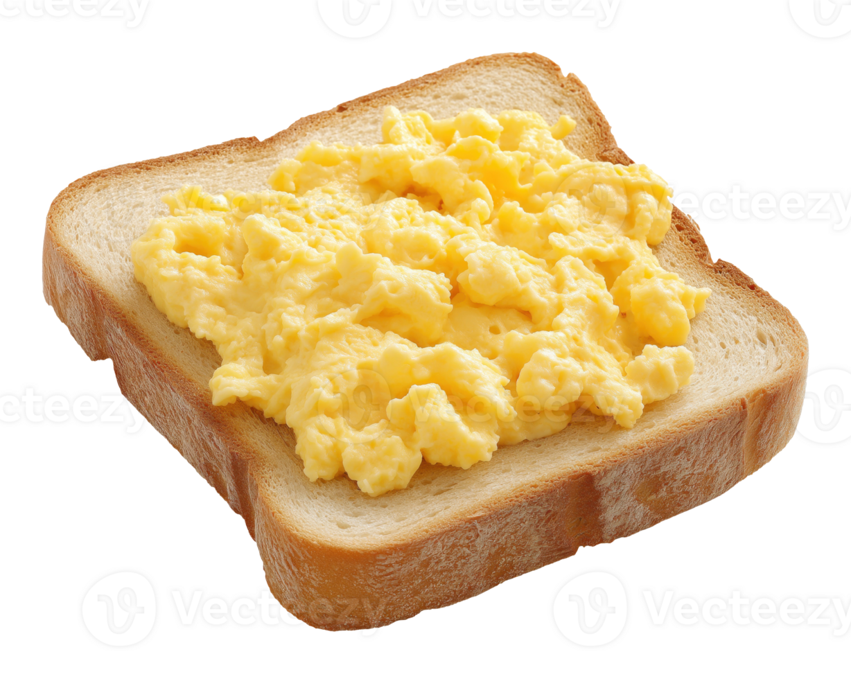 Scrambled egg served on a toasted bread slice isolated on transparent background png