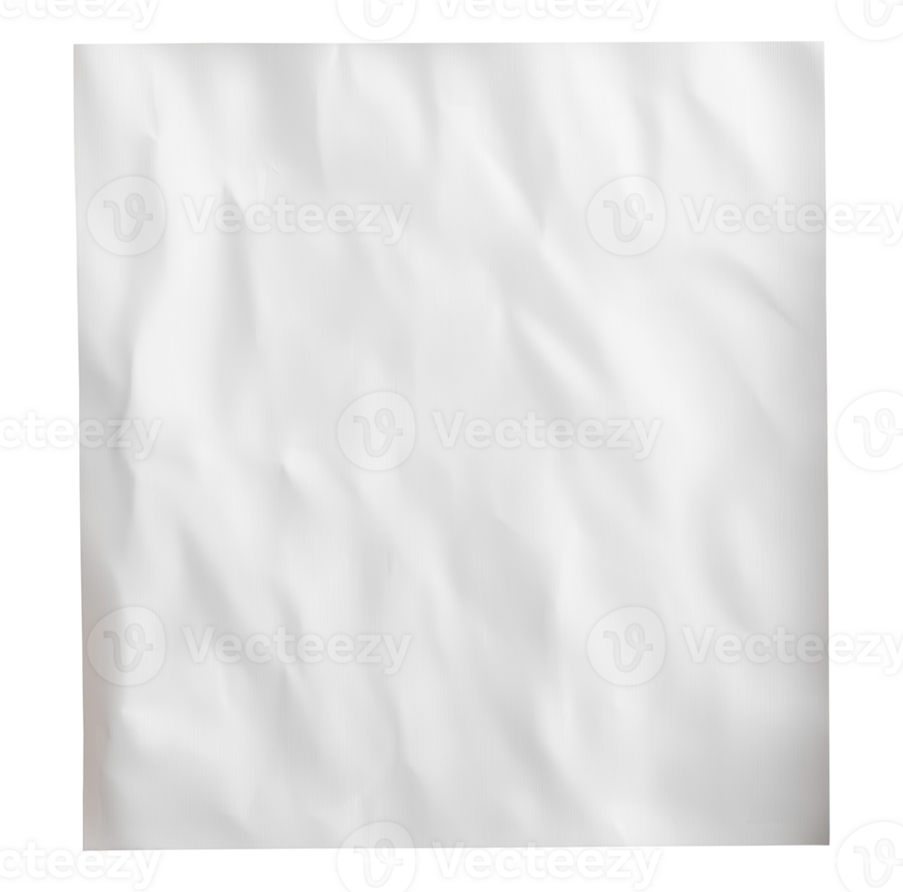 Blank white paper sheet with wrinkles isolated on transparent background png