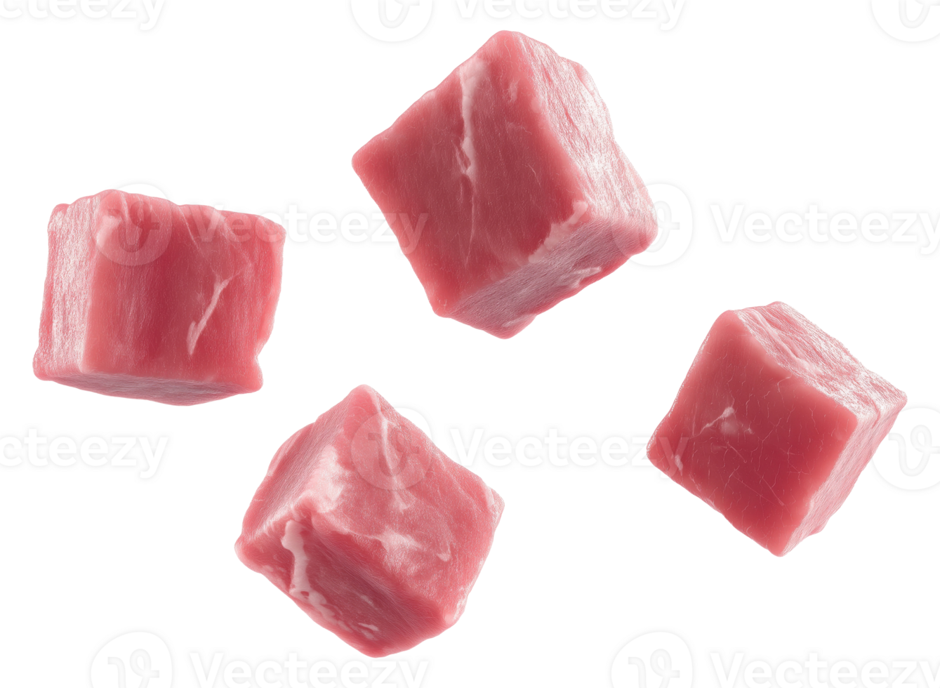 Fresh pork meat chunks cut into cubes isolated on transparent background png