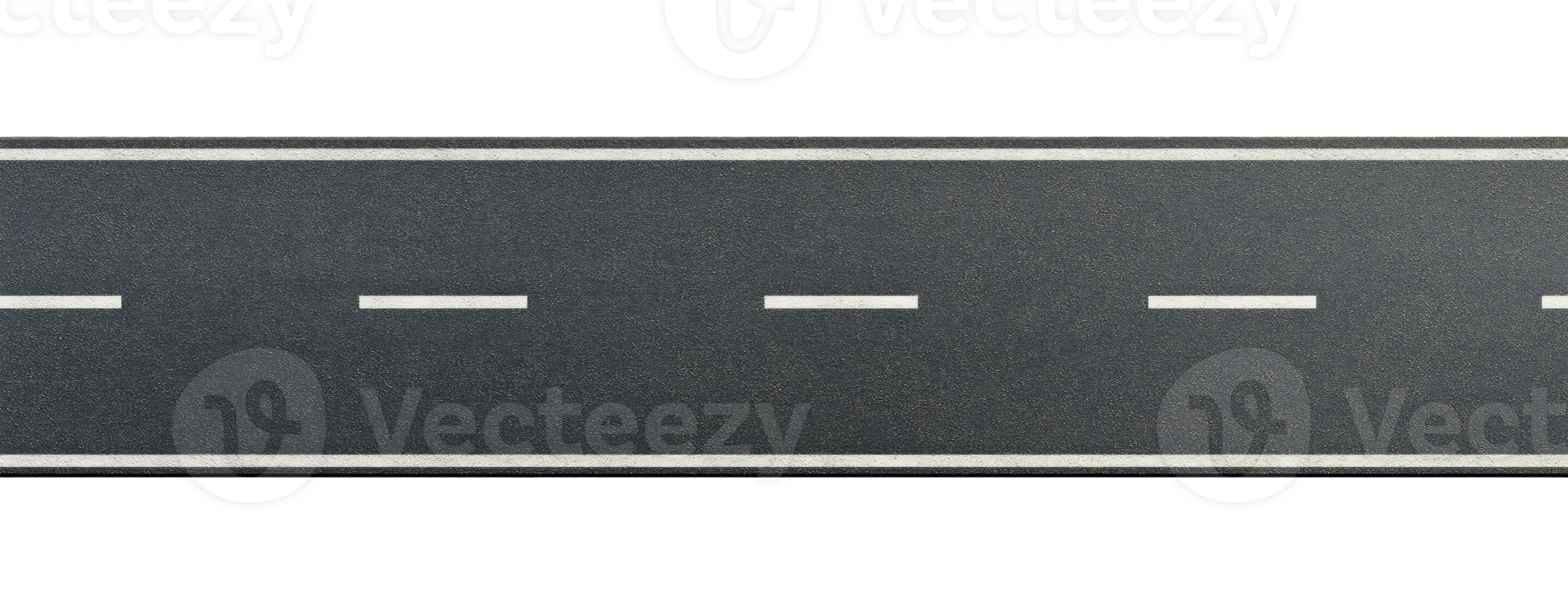 Top view of a straight asphalt road with white divider line isolated on a transparent background png
