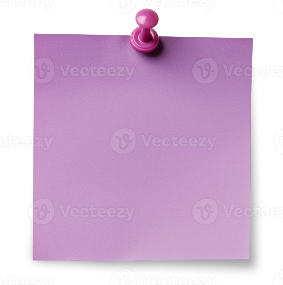 Blank purple paper note with thumbtack isolated on transparent background png