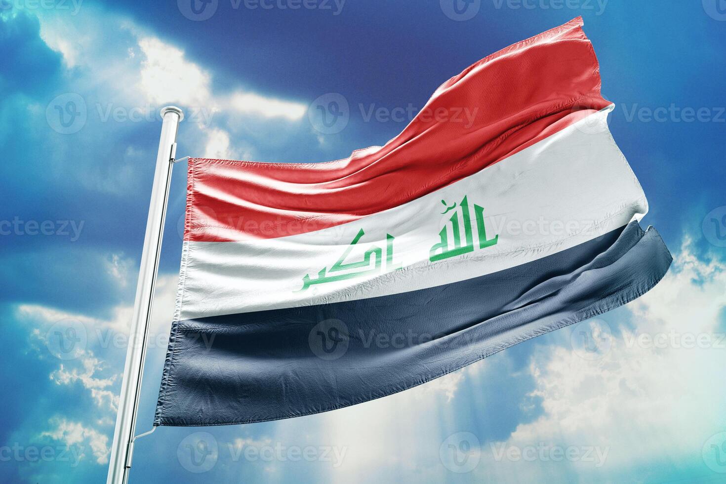 Iraq flag on blue sky with clouds photo